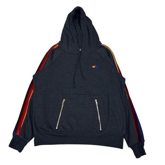 Aviator Nation Velvet 5 Stripe Hoodie Pullover Women's M Retro Loungewear - Picture 1 of 9